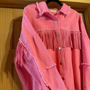 Hot Pink Denim Fringe Jean Jacket XL